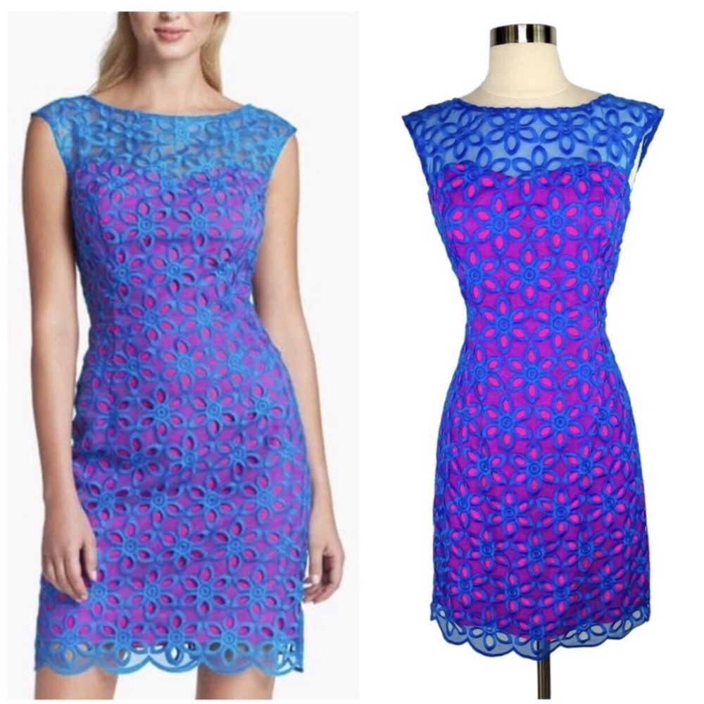 Lilly Pulitzer Selena Royce Blue Daisy Floral Eyelet Dress size 8